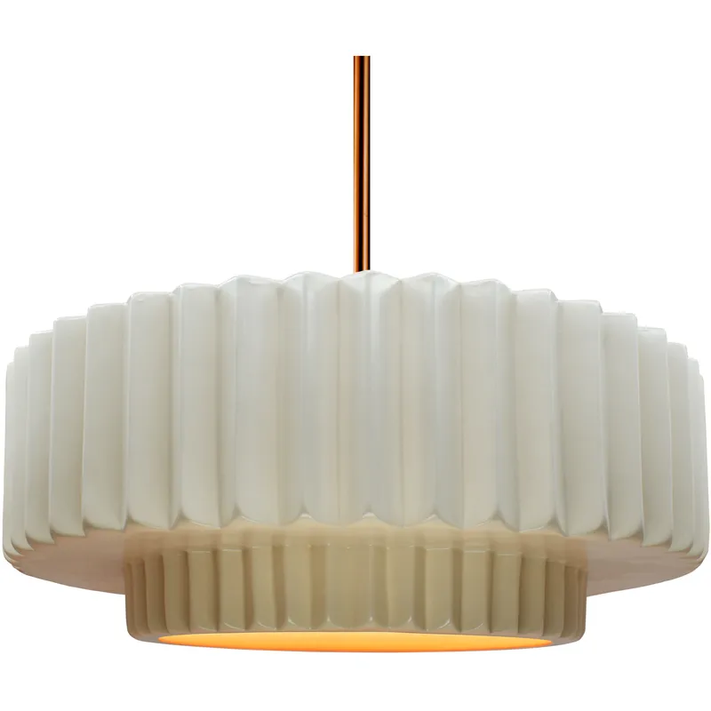 Radiance Collection - Pleated Tier Pendant Ceiling Light in Dedicated LED, Black Cord, Polished Brass, Matte White/Champagne Gold, 16.25W x 6H, Form+Finish+Function