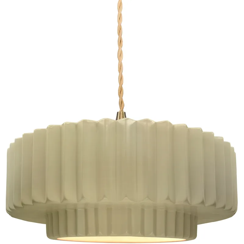 Radiance Collection - Pleated Tier Pendant Ceiling Light in Brushed Brass, Replaceable Bulb, Beige Twist Cord, Vanilla Gloss, 14.5W x 5.25H, Form+Finish+Function