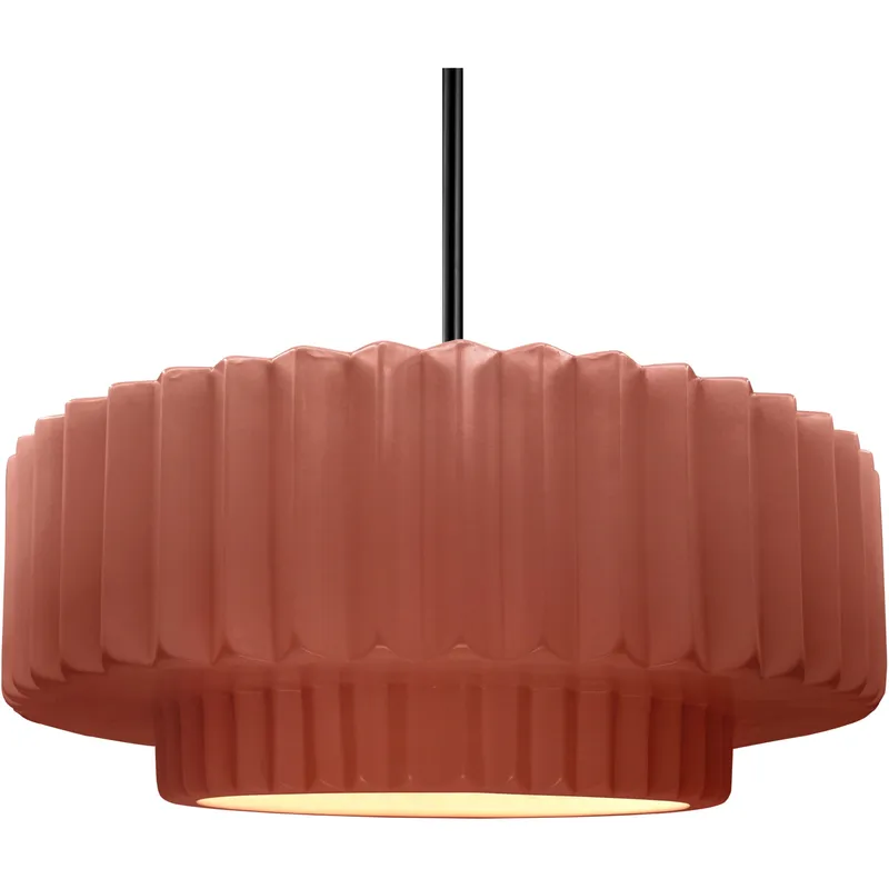 Radiance Collection - Pleated Tier Pendant Ceiling Light in Matte Black, Black Cord, Replaceable Bulb, Canyon Clay, 16.25W x 6H, Form+Finish+Function