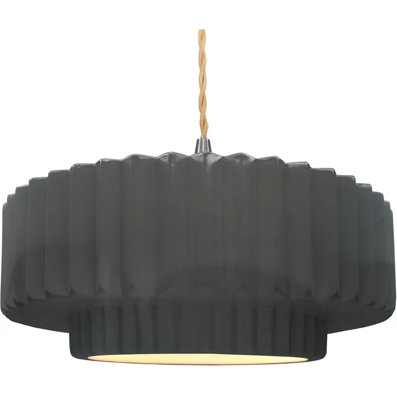 Radiance Collection - Pleated Tier Pendant Ceiling Light in Brushed Nickel, Dedicated LED, Beige Twist Cord, Gloss Gray, 16.25W x 6H, Form+Finish+Function