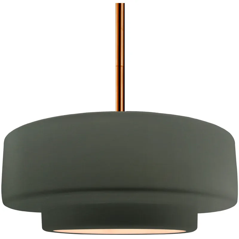 Radiance Collection - Tier Pendant Ceiling Light in Brushed Brass, Black Cord, Replaceable Bulb, Pewter Green, 14.5W x 5.25H, Form+Finish+Function