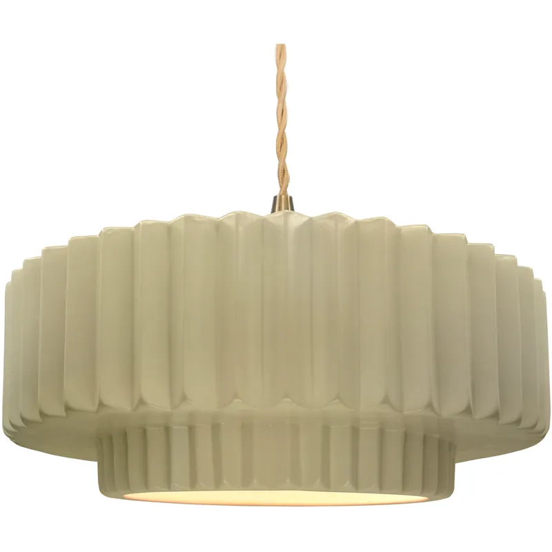 Radiance Collection - Pleated Tier Pendant Ceiling Light in Brushed Brass, Replaceable Bulb, Beige Twist Cord, Vanilla Gloss, 16.25W x 6H, Form+Finish+Function