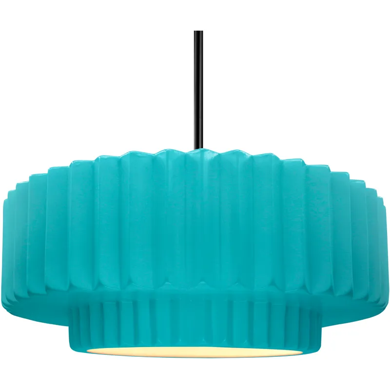 Radiance Collection - Pleated Tier Pendant Ceiling Light in Matte Black, Dedicated LED, Black Cord, Reflecting Pool, 16.25W x 6H, Form+Finish+Function