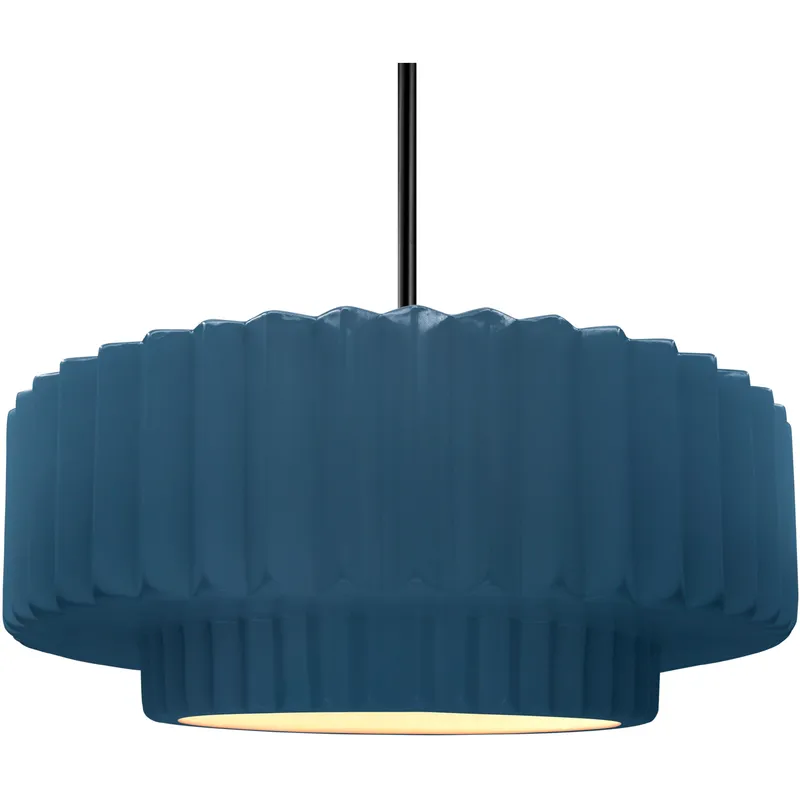 Radiance Collection - Pleated Tier Pendant Ceiling Light in Matte Black, Dedicated LED, Black Cord, Midnight Sky, 16.25W x 6H, Form+Finish+Function