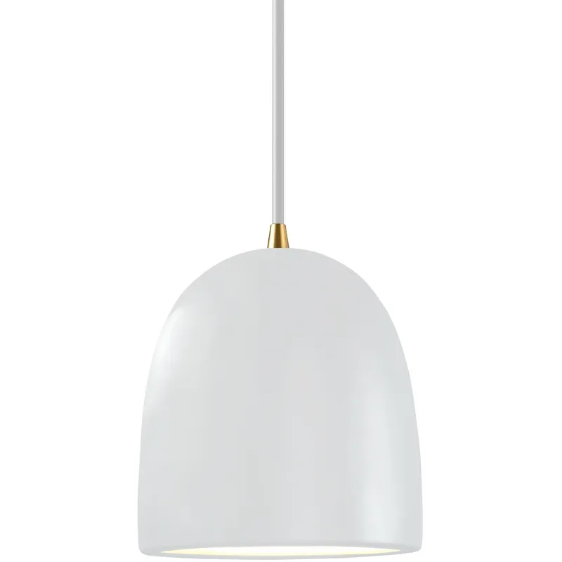 Radiance Collection - Bell Single Drop Pendant in Antique Brass, Dedicated LED, Gloss White outside and inside, White, Form+Finish+Function