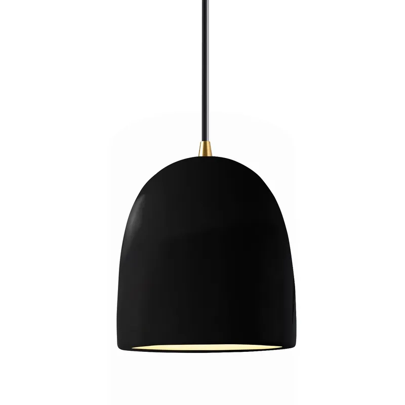 Radiance Collection - Bell Single Drop Pendant in Antique Brass, Dedicated LED, Gloss Black, Black, Form+Finish+Function