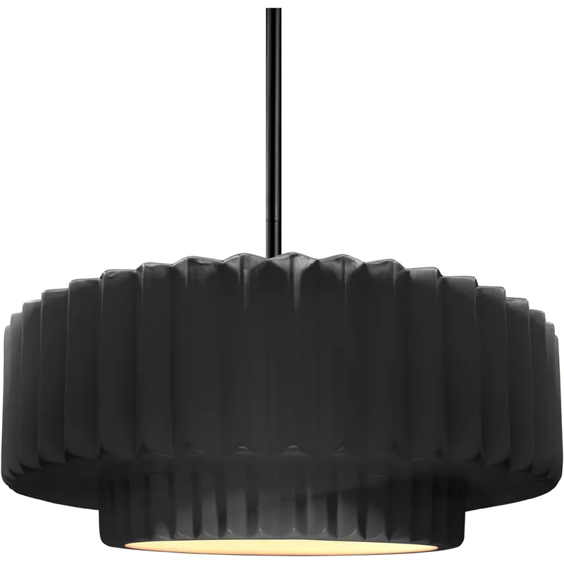 Radiance Collection - Pleated Tier Pendant Ceiling Light in Matte Black, Black Cord, Replaceable Bulb, Gloss Black, 14.5W x 5.25H, Form+Finish+Function