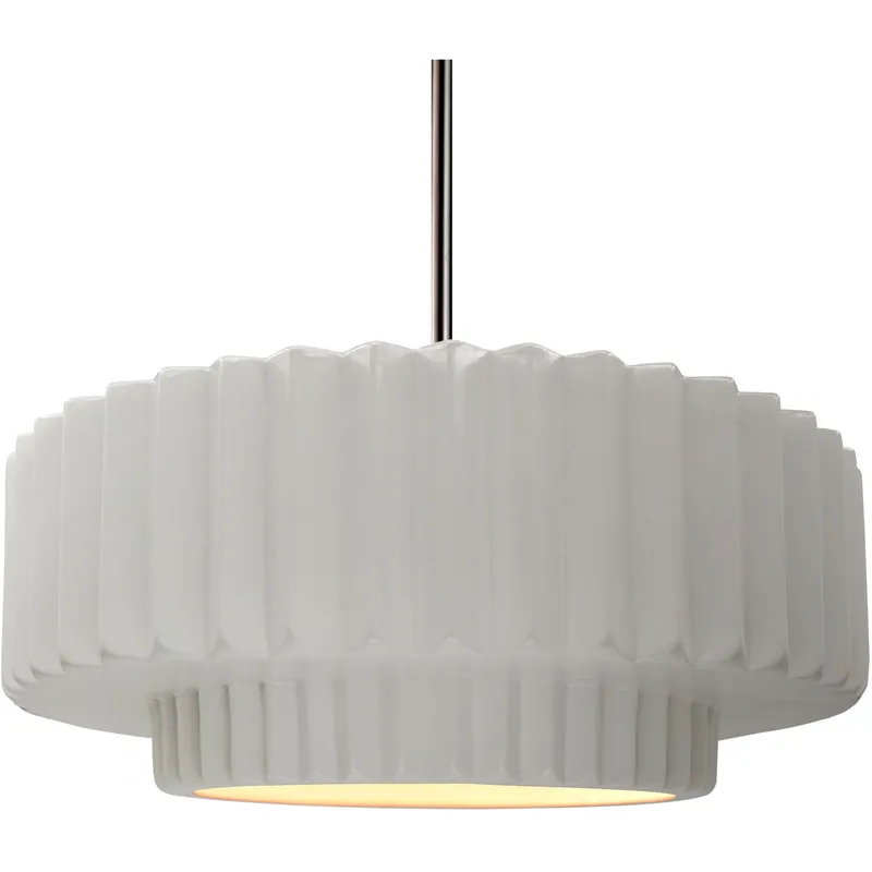 Radiance Collection - Pleated Tier 1 Light 16.25 inch Bisque and Brushed Nickel Pendant Ceiling Light in Black Cord, Replaceable Bulb, 16.25W x 6H, Form+Finish+Function