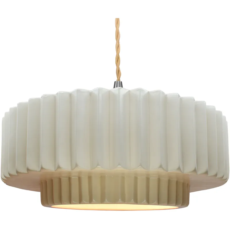 Radiance Collection - Pleated Tier Pendant Ceiling Light in Brushed Nickel, Dedicated LED, Beige Twist Cord, Matte White, 16.25W x 6H, Form+Finish+Function