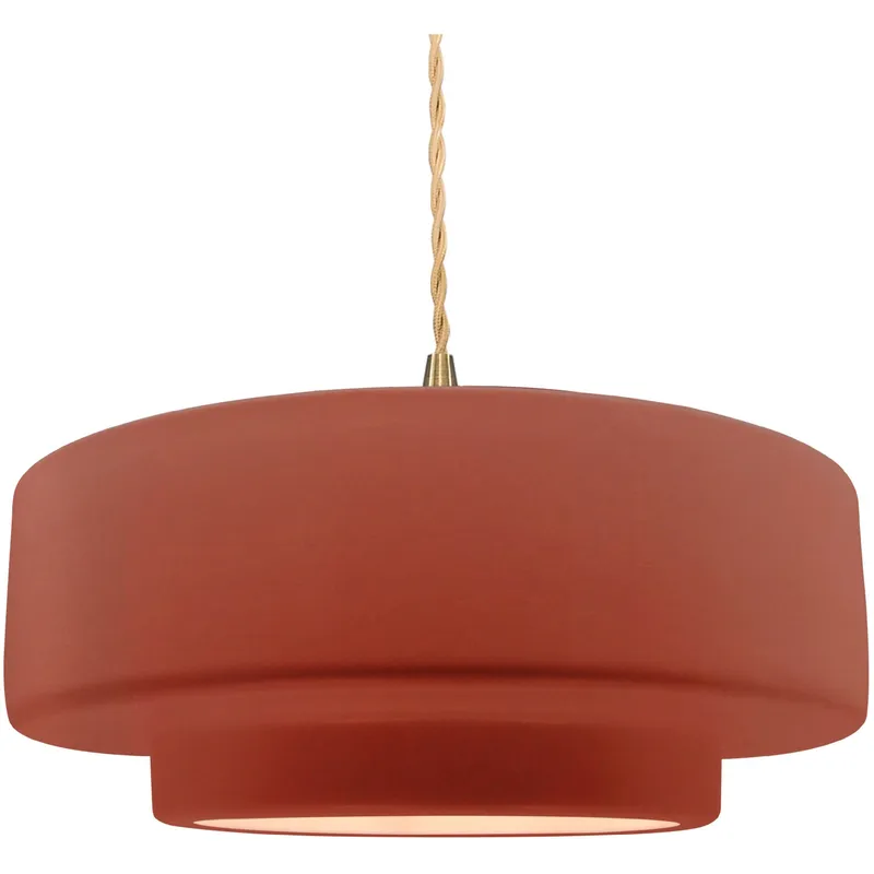Radiance Collection - Tier Pendant Ceiling Light in Brushed Brass, Replaceable Bulb, Beige Twist Cord, Canyon Clay, 16.25W x 6H, Form+Finish+Function