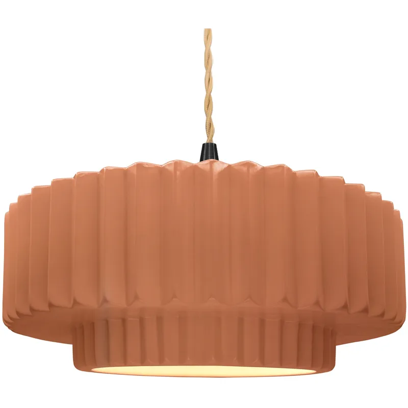 Radiance Collection - Pleated Tier Pendant Ceiling Light in Matte Black, Replaceable Bulb, Beige Twist Cord, Adobe, 16.25W x 6H, Form+Finish+Function