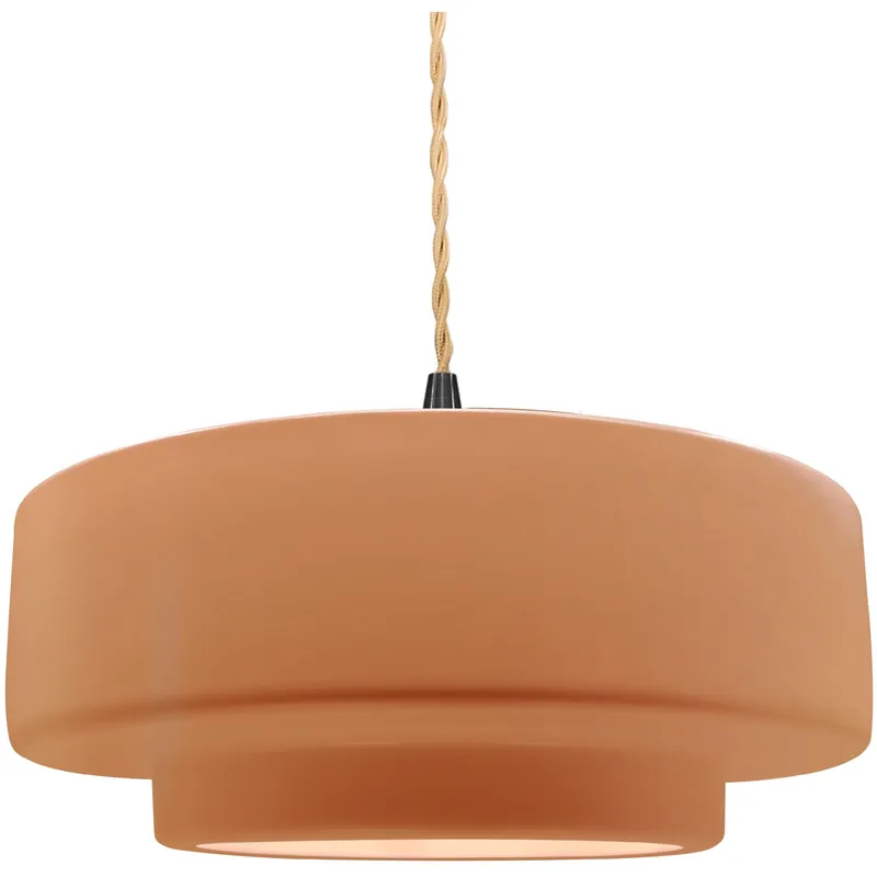 Radiance Collection - Tier Pendant Ceiling Light in Matte Black, Replaceable Bulb, Beige Twist Cord, Adobe, 14.5W x 5.25H, Form+Finish+Function