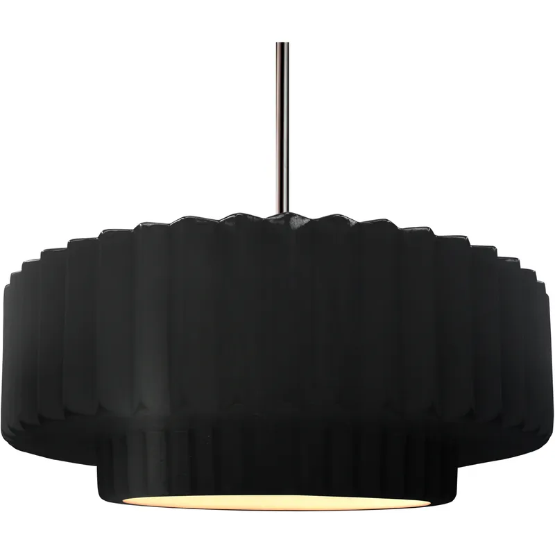 Radiance Collection - Pleated Tier Pendant Ceiling Light in Brushed Nickel, Black Cord, Replaceable Bulb, Carbon Matte Black, 16.25W x 6H, Form+Finish+Function