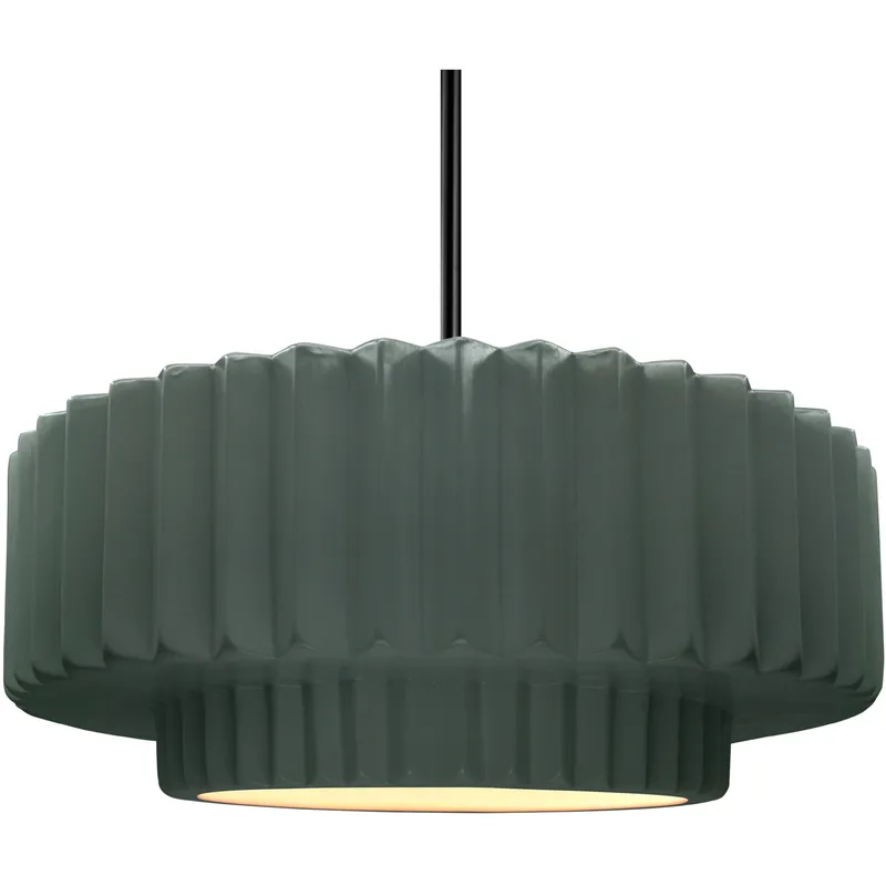 Radiance Collection - Pleated Tier Pendant Ceiling Light in Matte Black, Black Cord, Replaceable Bulb, Pewter Green, 16.25W x 6H, Form+Finish+Function