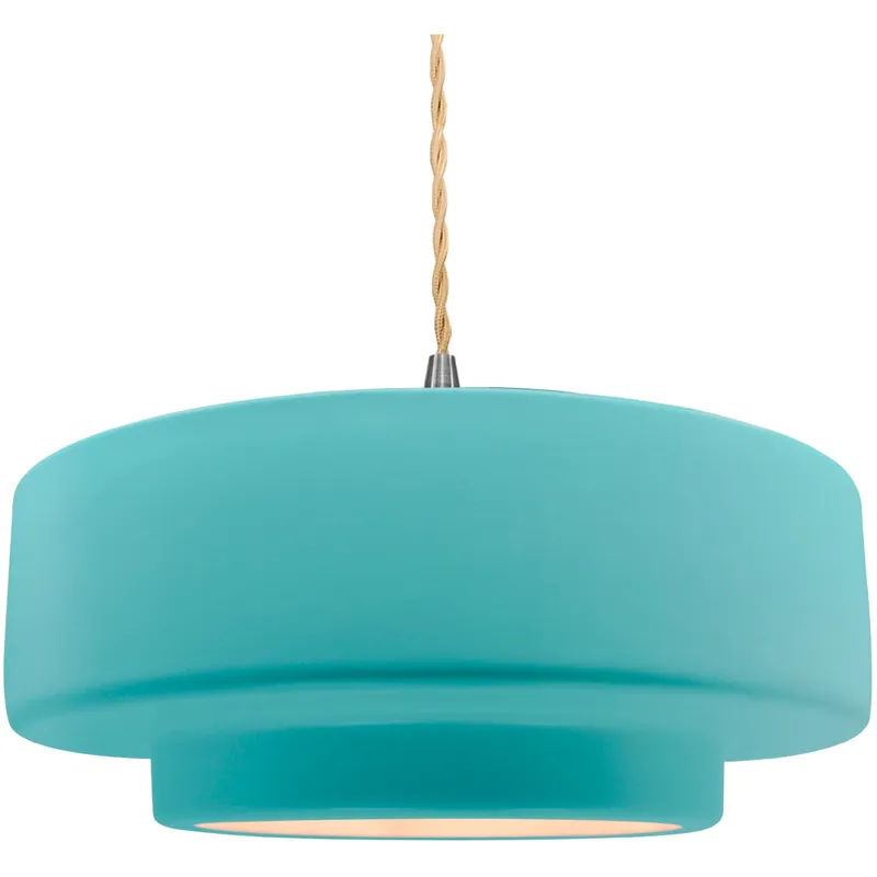 Radiance Collection - Tier Pendant Ceiling Light in Brushed Nickel, Replaceable Bulb, Beige Twist Cord, Reflecting Pool, 16.25W x 6H, Form+Finish+Function