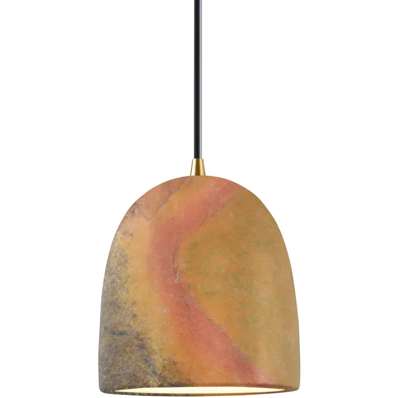Radiance Collection - Bell Single Drop Pendant in Antique Brass, Replaceable Bulb, Harvest Yellow Slate, Black, Form+Finish+Function
