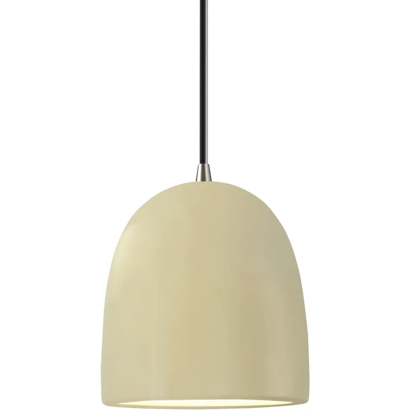 Radiance Collection - Bell Single Drop Pendant in Brushed Nickel, Replaceable Bulb, Vanilla Gloss, Black, Form+Finish+Function