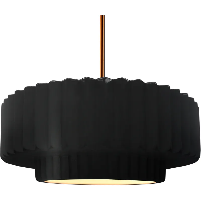 Radiance Collection - Pleated Tier Pendant Ceiling Light in Brushed Brass, Dedicated LED, Black Cord, Carbon Matte Black, 16.25W x 6H, Form+Finish+Function