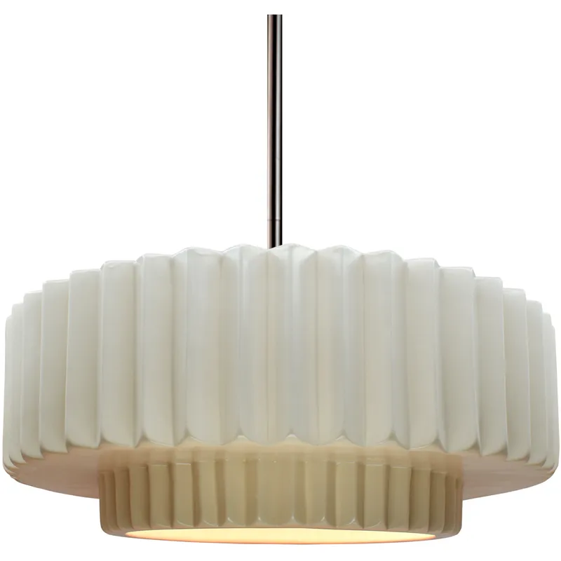 Radiance Collection - Pleated Tier Pendant Ceiling Light in Brushed Nickel, Black Cord, Replaceable Bulb, Matte White, 14.5W x 5.25H, Form+Finish+Function