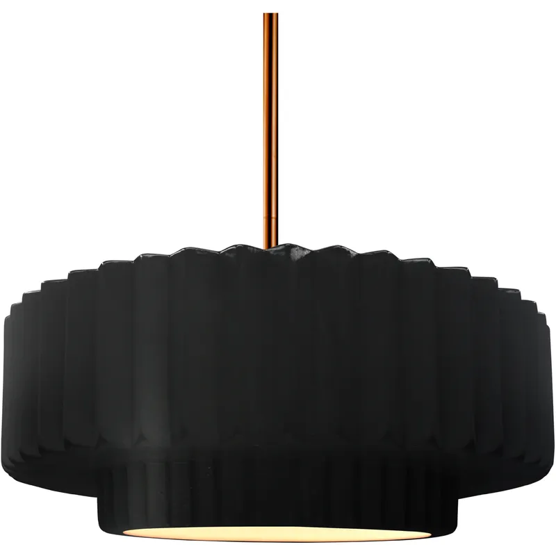 Radiance Collection - Pleated Tier Pendant Ceiling Light in Brushed Brass, Black Cord, Replaceable Bulb, Carbon Matte Black, 14.5W x 5.25H, Form+Finish+Function