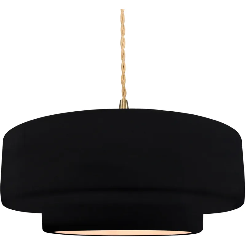 Radiance Collection - Tier Pendant Ceiling Light in Brushed Brass, Replaceable Bulb, Beige Twist Cord, Gloss Black/Matte White, 16.25W x 6H, Form+Finish+Function