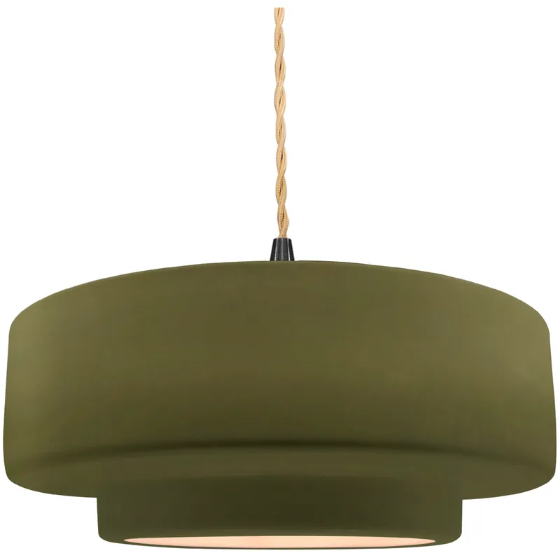 Radiance Collection - Tier Pendant Ceiling Light in Matte Black, Replaceable Bulb, Beige Twist Cord, Matte Green, 14.5W x 5.25H, Form+Finish+Function