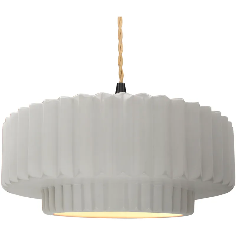 Radiance Collection - Pleated Tier 1 Light 16.25 inch Bisque and Matte Black Pendant Ceiling Light in Replaceable Bulb, Beige Twist Cord, 16.25W x 6H, Form+Finish+Function