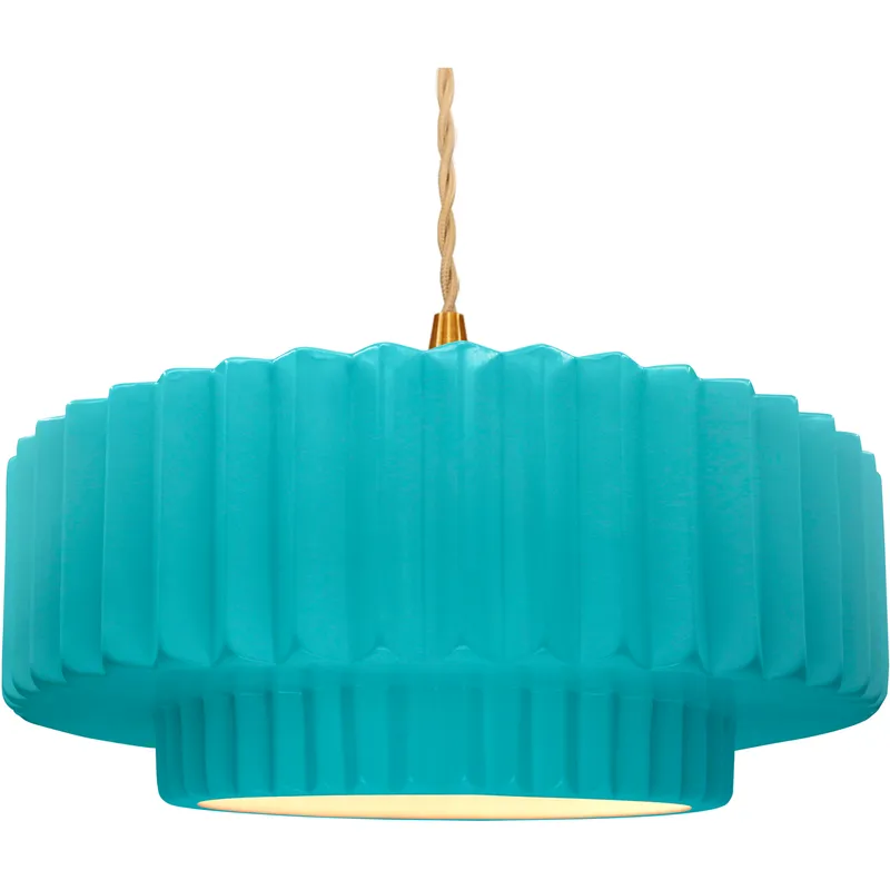 Radiance Collection - Pleated Tier Pendant Ceiling Light in Brushed Brass, Replaceable Bulb, Beige Twist Cord, Reflecting Pool, 16.25W x 6H, Form+Finish+Function