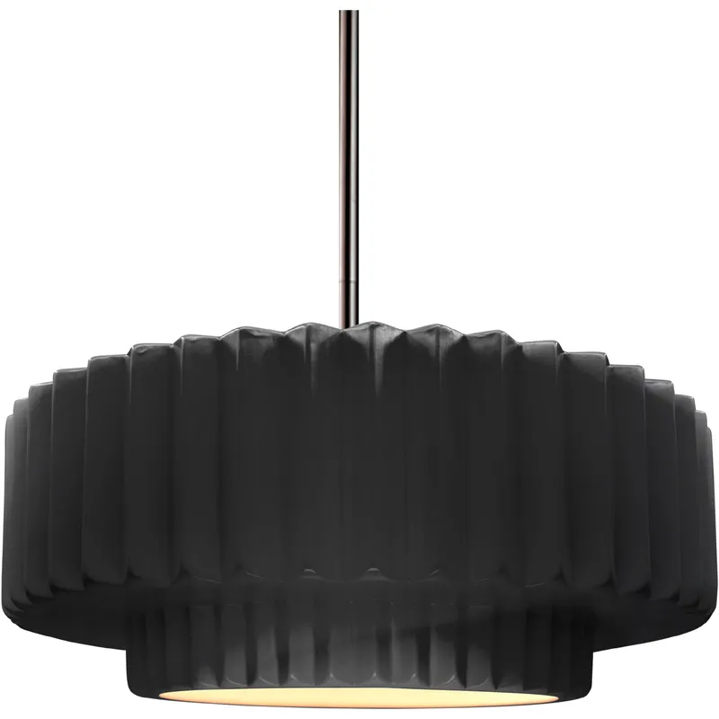 Radiance Collection - Pleated Tier Pendant Ceiling Light in Brushed Nickel, Black Cord, Replaceable Bulb, Gloss Black/Matte White, 14.5W x 5.25H, Form+Finish+Function