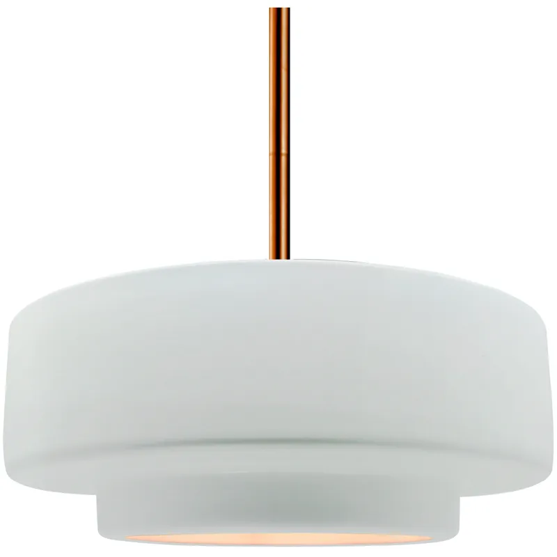 Radiance Collection - Tier Pendant Ceiling Light in Brushed Brass, Black Cord, Replaceable Bulb, Gloss White, 14.5W x 5.25H, Form+Finish+Function
