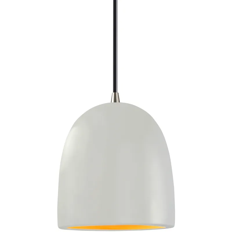 Radiance Collection - Bell Single Drop Pendant in Brushed Nickel, Dedicated LED, Matte White with Champagne Gold interior, Black, Form+Finish+Function