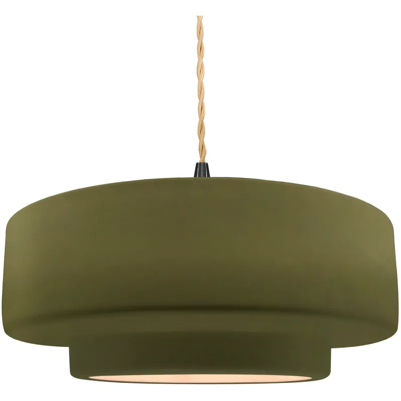 Radiance Collection - Tier Pendant Ceiling Light in Matte Black, Replaceable Bulb, Beige Twist Cord, Matte Green, 16.25W x 6H, Form+Finish+Function