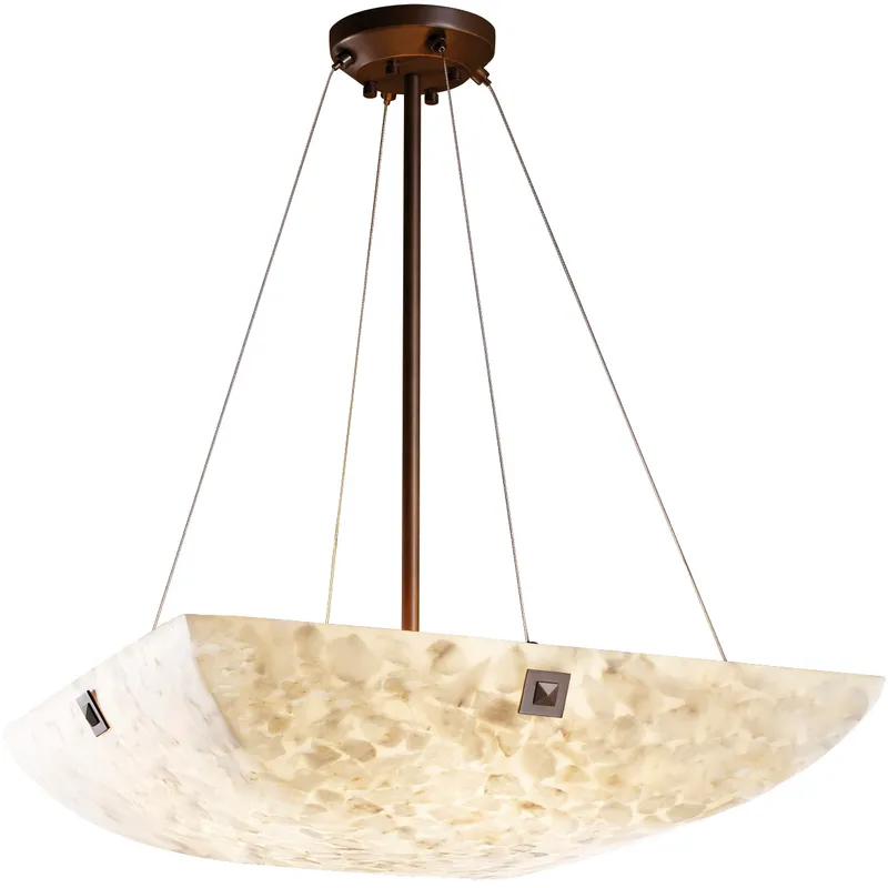 Alabaster Rocks LED 27 inch Matte Black Pendant Ceiling Light in 5000 Lm LED, Large Square with Point, Square Bowl