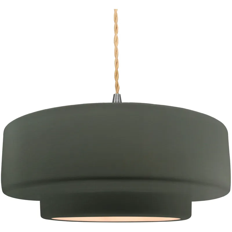Radiance Collection - Tier Pendant Ceiling Light in Brushed Nickel, Dedicated LED, Beige Twist Cord, Pewter Green, 16.25W x 6H, Form+Finish+Function