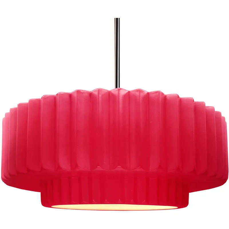 Radiance Collection - Pleated Tier Pendant Ceiling Light in Brushed Nickel, Black Cord, Replaceable Bulb, Cerise, 16.25W x 6H, Form+Finish+Function