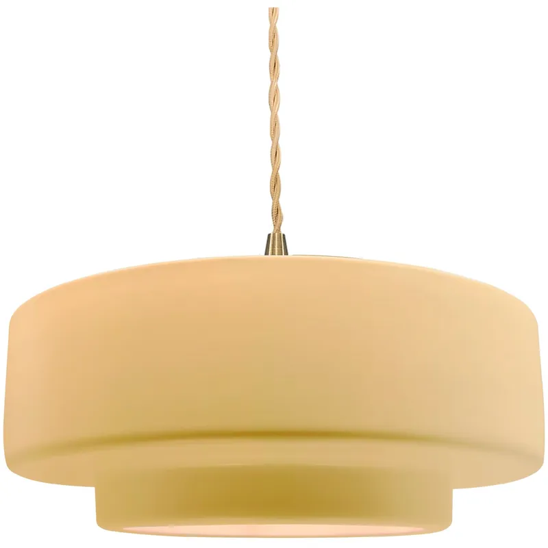 Radiance Collection - Tier Pendant Ceiling Light in Brushed Brass, Replaceable Bulb, Beige Twist Cord, Muted Yellow, 14.5W x 5.25H, Form+Finish+Function