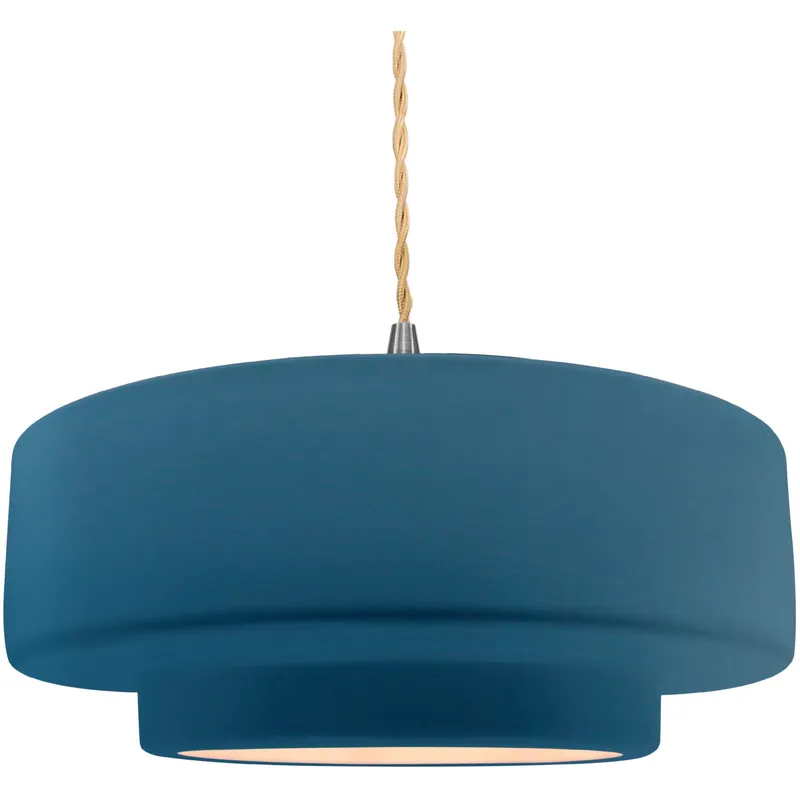Radiance Collection - Tier Pendant Ceiling Light in Brushed Nickel, Dedicated LED, Beige Twist Cord, Midnight Sky/Matte White, 16.25W x 6H, Form+Finish+Function