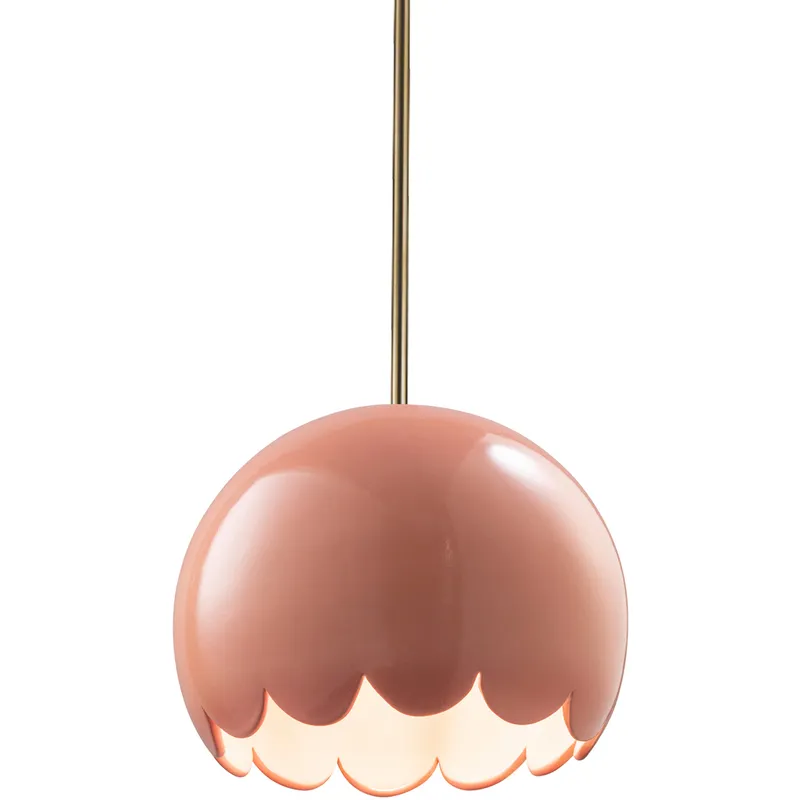 Radiance 1 Light 9 inch Gloss Blush Pendant Ceiling Light in Rigid Stem Kit, Antique Brass, Incandescent