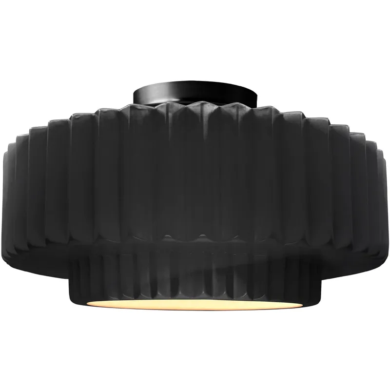 Radiance Collection - Pleated Tier 1 Light 14.5 inch Gloss Black and Matte Black Semi-Flush Ceiling Light in Replaceable Bulb, 14.5W x 7.25H, Form+Finish+Function