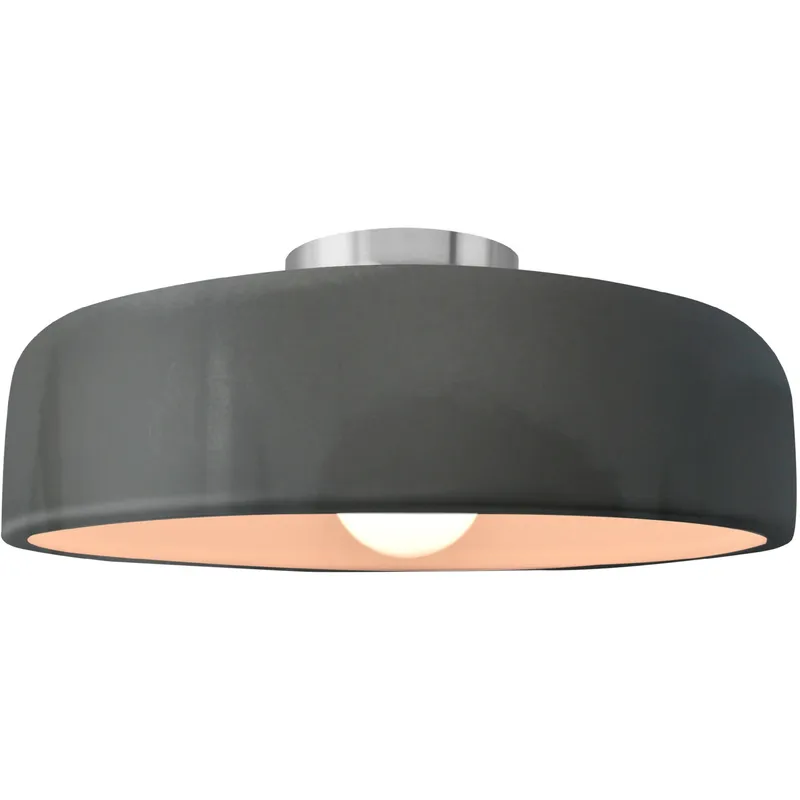 Radiance Collection - Spire 1 Light 13 inch Gloss Grey and Brushed Nickel Semi-Flush Ceiling Light in Replaceable Bulb, Gloss Gray, 13W x 6H, Form+Finish+Function