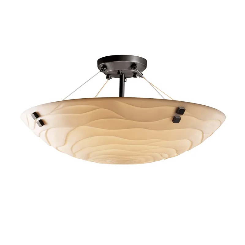 Porcelina 6 Light 27 inch Dark Bronze Semi-Flush Bowl Ceiling Light in Pair of Cylinders, Waves, Round Bowl, Incandescent