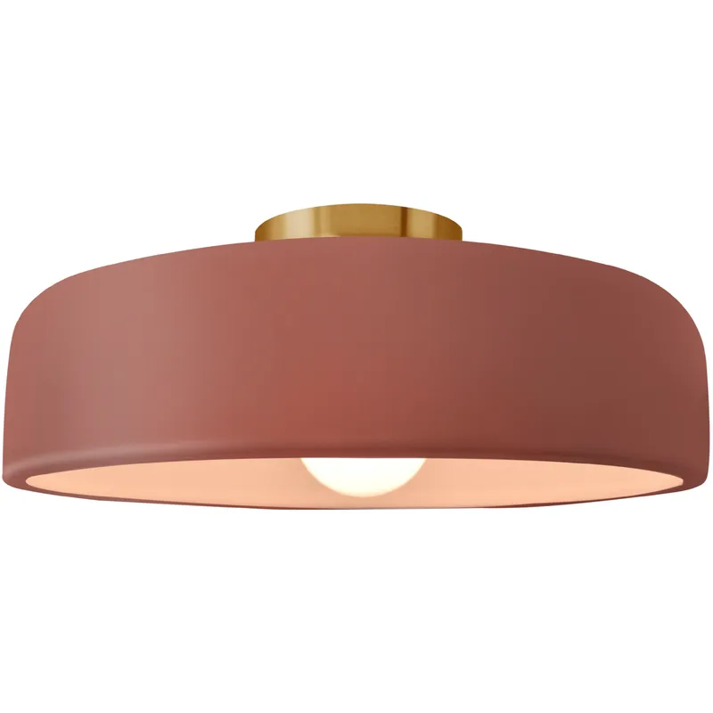 Radiance Collection - Spire LED 16 inch Canyon Clay and Brushed Brass Semi-Flush Ceiling Light in Dedicated LED, 16W x 6.5H, Form+Finish+Function
