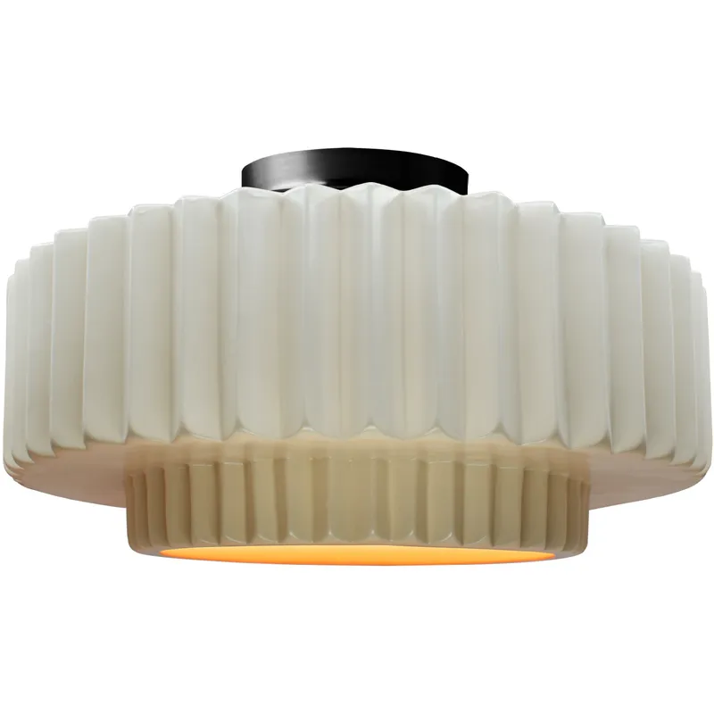 Radiance Collection - Pleated Tier LED 14.5 inch Matte White and Champagne Gold and Matte Black Semi-Flush Ceiling Light in Dedicated LED, Matte White/Champagne Gold, 14.5W x 7.25H, Form+Finish+Function