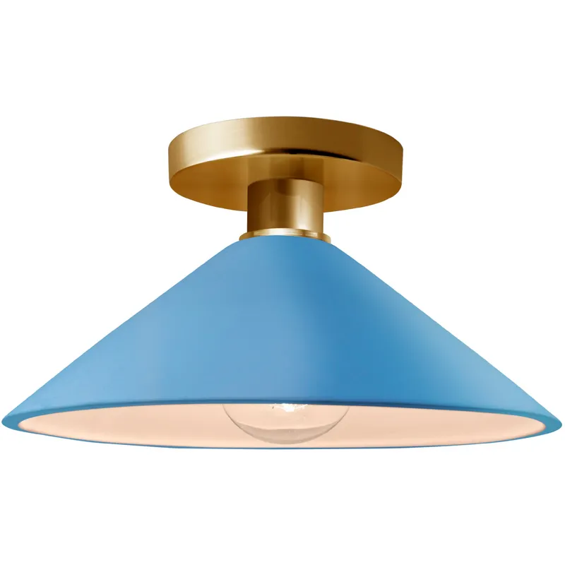 Radiance LED 11.75 inch Sky Blue and Polished Brass Semi Flush Ceiling Light