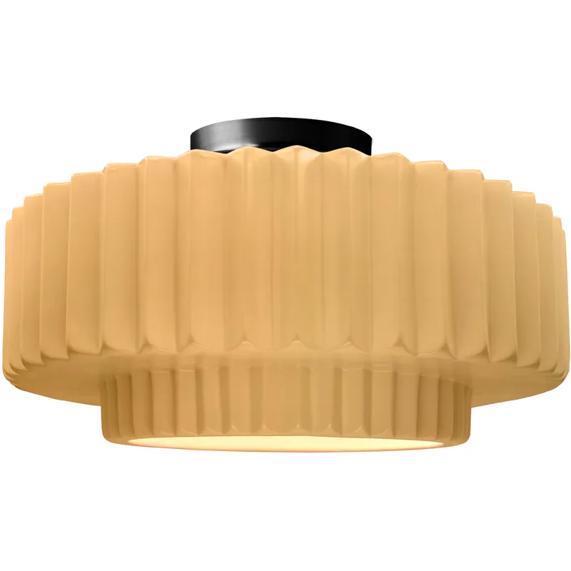 Radiance Collection - Pleated Tier 1 Light 16.5 inch Muted Yellow and Matte Black Semi-Flush Ceiling Light in Replaceable Bulb, 16.5W x 8H, Form+Finish+Function