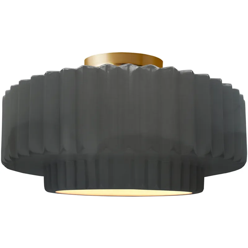Radiance Collection - Pleated Tier LED 14.5 inch Gloss Grey and Brushed Brass Semi-Flush Ceiling Light in Dedicated LED, Gloss Gray, 14.5W x 7.25H, Form+Finish+Function