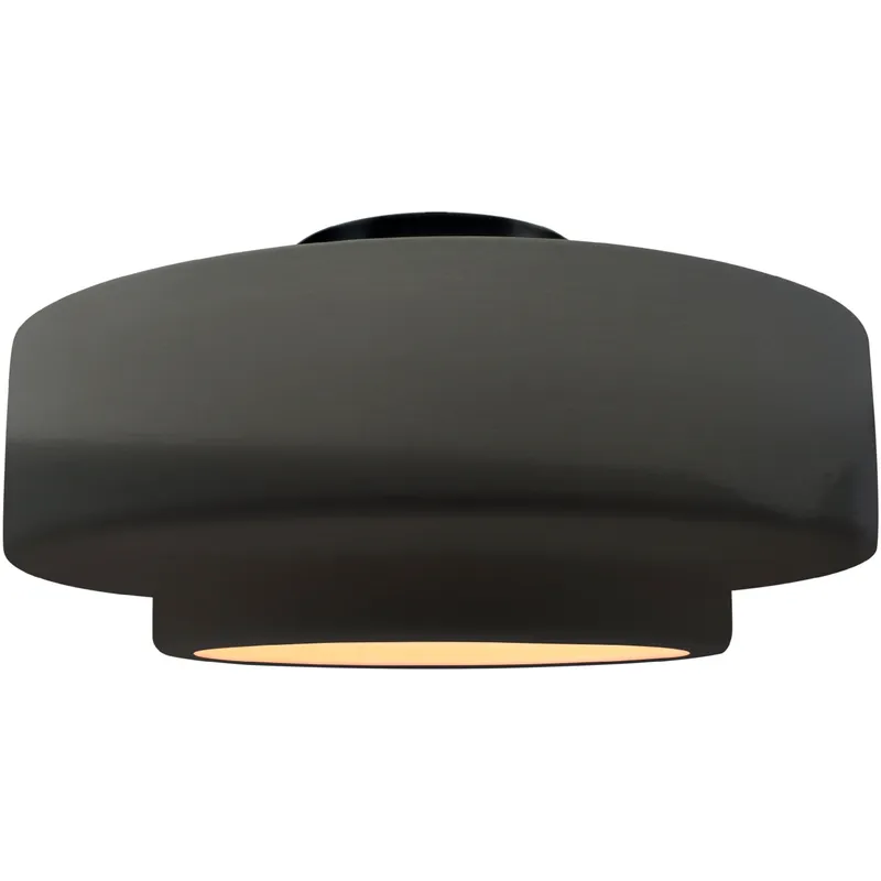 Radiance Collection - Tier 1 Light 14.5 inch Gloss Grey and Matte Black Semi-Flush Ceiling Light in Replaceable Bulb, Gloss Gray, 14.5W x 7.25H, Form+Finish+Function