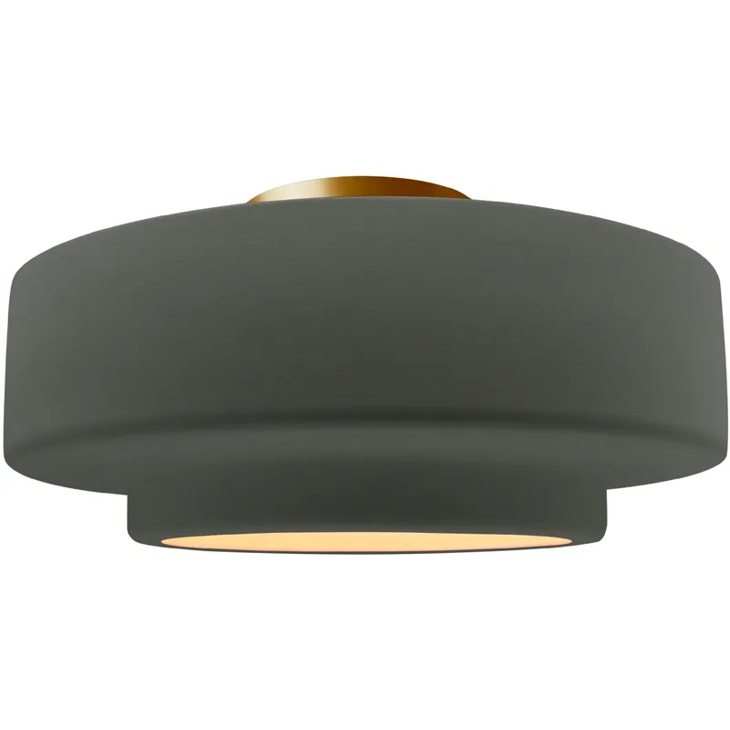 Radiance Collection - Tier 1 Light 14.5 inch Pewter Green and Brushed Brass Semi-Flush Ceiling Light in Replaceable Bulb, 14.5W x 7.25H, Form+Finish+Function