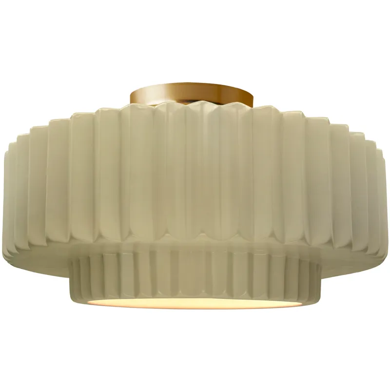 Radiance Collection - Pleated Tier LED 14.5 inch Vanilla Gloss and Brushed Brass Semi-Flush Ceiling Light in Dedicated LED, 14.5W x 7.25H, Form+Finish+Function