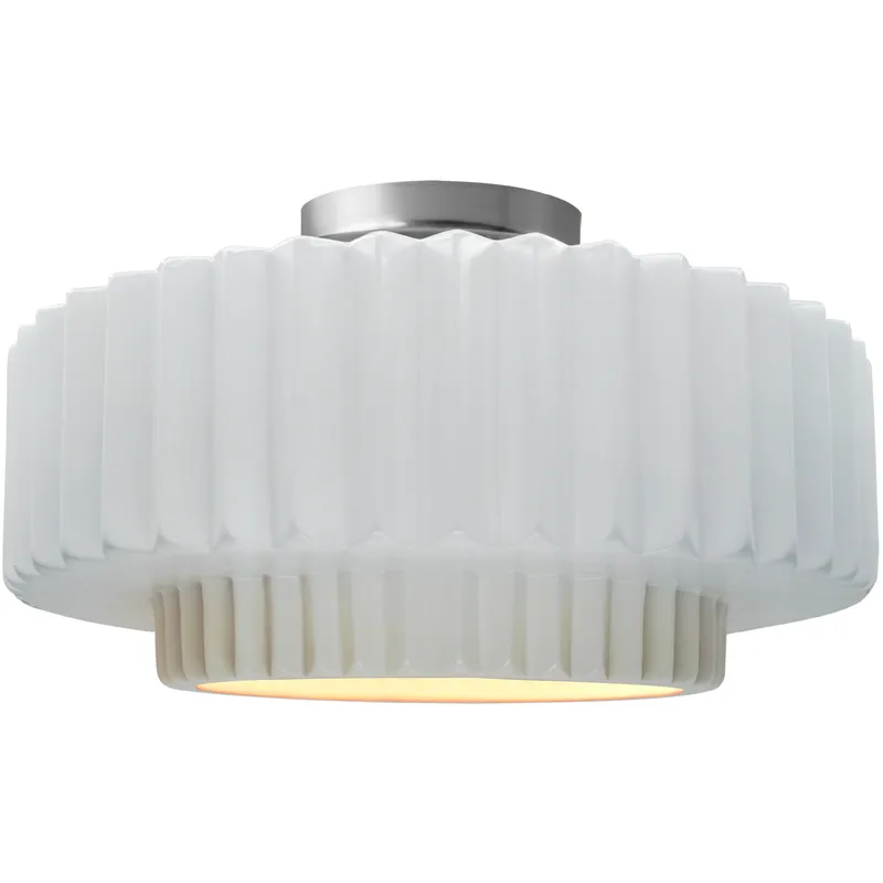 Radiance Collection - Pleated Tier 1 Light 16.5 inch Gloss White and Brushed Nickel Semi-Flush Ceiling Light in Replaceable Bulb, 16.5W x 8H, Form+Finish+Function